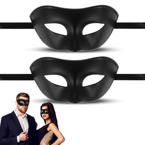 JIEYAO 2 Stück Venezianische Schwarz Maske, Herren Maskerade Masken Damen Gesichtsmaske Maskenball Retro Augenmaske Klassische Zorrostyle Masken Kostüm für Kostümball Masquerade Karnevalsparty Cosplay von JIEYAO