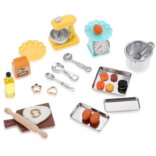 JIEYAO 24 Stück Wichtel Zubehör,1/12 Miniatur Küche Zubehör Weihnachten Puppenhaus Zubehör Küche Möbel Backen Weihnachtswichtel Zubehör Mini Nudelholz Ölflasche Eier Mehlsack Miniatur Wichtel Backset von JIEYAO