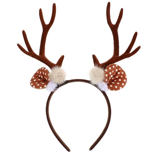 JIEYAO Rentier Geweih Stirnband, süßes Weihnachts Haarreif Cosplay Rentier Kostüm Kopf Accessoire Hirschohren Stirnbänder Flauschiges Realistisches Hirschgeweih Haarschmuck für Weihnachtsbedarf von JIEYAO