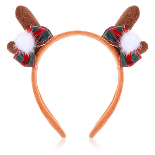 JIEYAO Rentier Geweih Stirnband, süßes Weihnachts Haarreif mit Schleifen Cosplay Rentier Kostüm Kopf Accessoire Flauschiges Realistisches Hirschgeweih Haarschmuck (zwei Bögen) von JIEYAO