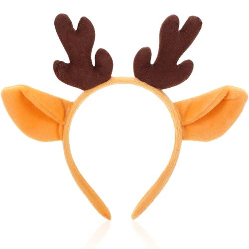 JIEYAO Weihnachts Stirnband, Weihnachten Rentier Stirnbänder Hirsch Geweih Stirnband Plüsch Geweih Haarreif Antler Headband für Damen Kinder Reh Kostüm Kopfschmuck für Cosplay Karneval Party (A) von JIEYAO