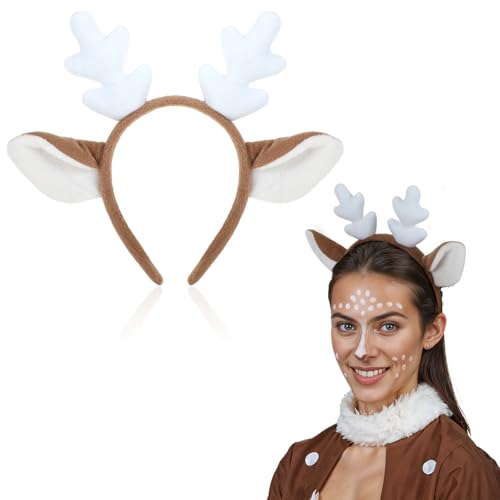 JIEYAO Weihnachts Stirnband, Weihnachten Rentier Stirnbänder Hirsch Geweih Stirnband Plüsch Geweih Haarreif Antler Headband für Damen Kinder Reh Kostüm Kopfschmuck für Cosplay Karneval Party (B) von JIEYAO