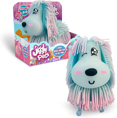 Jiggly Pets - Blauer Hund, der geht, Tanzt und Sich im Rhythmus der Musik bewegt, mit Gesichtsausdrücken und Soundeffekten, weiches und elastisches TPR-Haar, Kinder ab 4 Jahren, Famosa (JGG03200) von Jiggly Pets