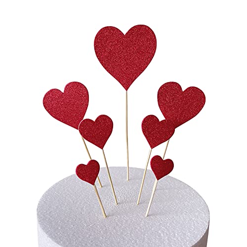 70 Stück Rot Herz Kuchen Topper Cupcake Topper Glitzer Kuchendekoration Tortendeko Kuchendeckel Tortenstecker für Hochzeit Geburtstag von JIHUOO