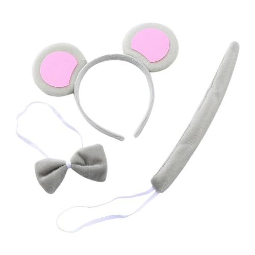 JIHUOO 2 Set Maus Kostüm Zubehör Maus Ohren Stirnband Fliege und Schwanz Tier Kleid Kostüm Kit Zubehör für Halloween Cosplay von JIHUOO