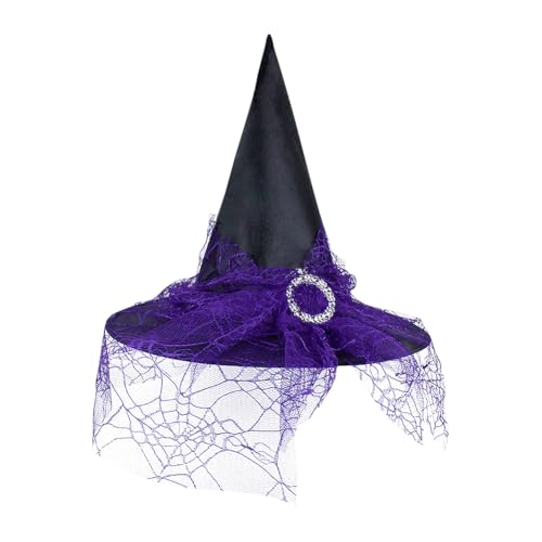 JIHUOO Halloween Tüll Hexenhut Hexen Kostüm Hut Cosplay Party Hut Halloween Performance Kopfbedeckung Maskerade Verkleiden Hut Lila von JIHUOO