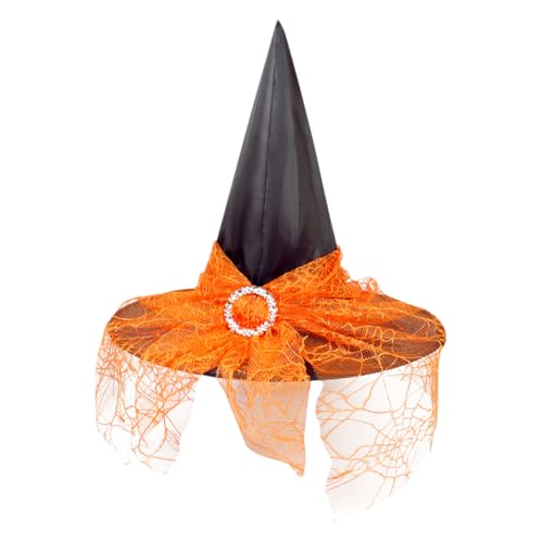 JIHUOO Halloween Tüll Hexenhut Hexen Kostüm Hut Cosplay Party Hut Halloween Performance Kopfbedeckung Maskerade Verkleiden Hut Orange von JIHUOO