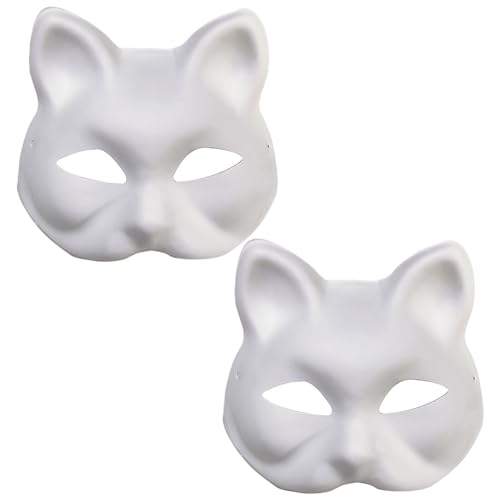 JIHUOO Weiße Papier-Katzenmasken, blanko, halbe Gesichtsmasken, handbemalt, Tiermasken, Maskerade, Kostüm, Masken, 6 Stück von JIHUOO