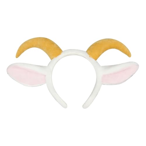 JIHUOO Ziegenhörner Stirnband Plüsch Schafsohren Stirnband Niedlich Bauernhof Tier Haarband Haarreifen Tier Cosplay Kostüm Stirnbänder Lammohren Kopfbedeckung Spa Make-up Stirnband für Frauen Mädchen von JIHUOO