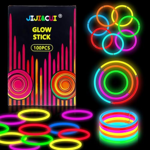 JIJI&CUI Super Bright 100 Leuchtstäbe Knicklichter Set,Neon Leuchtstäbe Party Pack,Leuchtspielzeug für Kinder Leuchtarmbänder, Neon-leuchtendes dunkle Party Supplies Leuchtstäbe für Party von JIJI&CUI