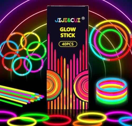 JIJI&CUI Super Bright 40 Leuchtstäbe Knicklichter Set,Neon Leuchtstäbe Party Pack,Leuchtspielzeug für Kinder Leuchtarmbänder, Neon-leuchtendes dunkle Party Supplies Leuchtstäbe für Party von JIJI&CUI