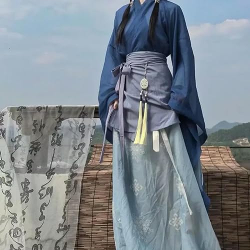 Blauer Kreuzkragen Hanfu Kleid Anzug Damen Kleidung Vintage Orientalisches Kleid Halloween Ostern Cosplay Kostüme von JIMINISO