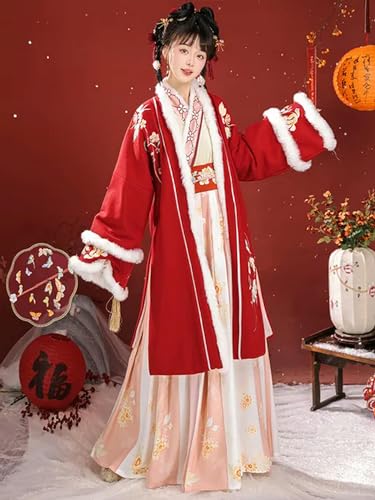 Hanfu Winter verdickter Plüsch zweireihiges langes Hemd Jacke Stil Anzug traditionelles Kleid Kostüm Damen von JIMINISO