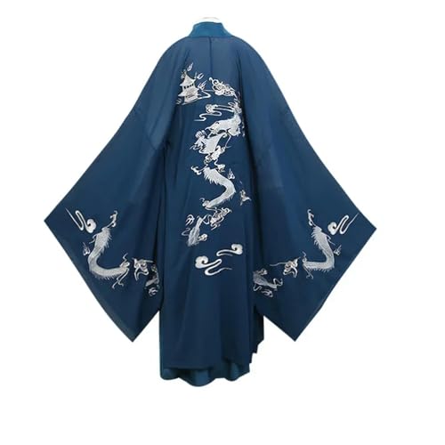 JIMINISO Drachenbesticktes Kleid für Herren und Damen, Nationalstil, lose große Ärmel, Robe, blau, Paarkleid von JIMINISO