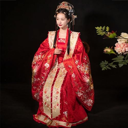 JIMINISO Dynasty Traditionelles chinesisches Hochzeitskleid, für Herren und Damen, Paar, Drachenstickerei, Rundhalsausschnitt, lange Robe von JIMINISO