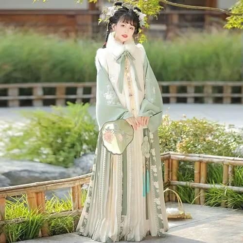 JIMINISO Ming-Dynastie, niedliches chinesisches Winterkleid-Set, dicker Samt, runder Kragen, Kaninchenelement, 3 Farben von JIMINISO