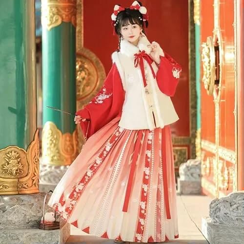 JIMINISO Ming-Dynastie, niedliches chinesisches Winterkleid-Set, dicker Samt, runder Kragen, Kaninchenelement, 3 Farben von JIMINISO