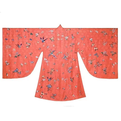 JIMINISO Original Ming-Dynastie-Kleid für Damen, rote Blume, Vogel-Stickerei, große Ärmel, Umhang und weißer Rock mit Pferdegesicht von JIMINISO