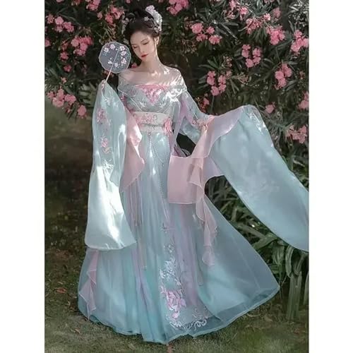 JIMINISO WeiJin Dynastie Fee Cosplay Kleid, 3 Farben, Blumendruck, Perlen, 8-teilig, Karneval von JIMINISO