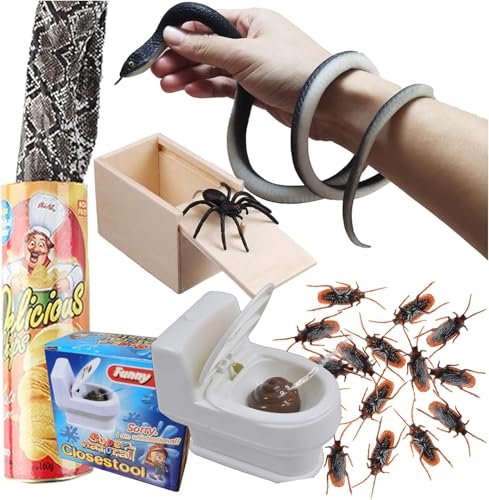 JIMITOP Prank Kit Funny Gag Gifts, Realistic Rubber Snakes Fake Roaches Surprise Spider Box for April Fools Day Halloween Party Decoration Adults Men von JIMITOP