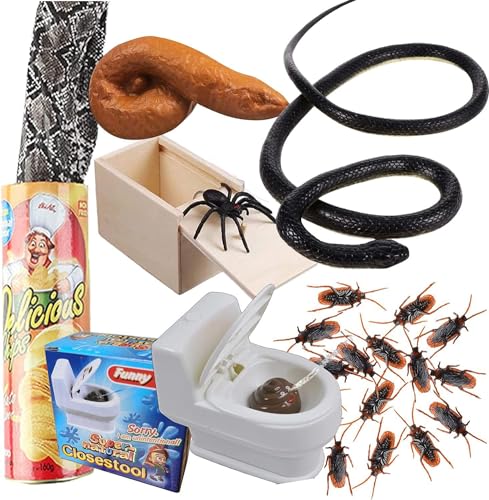 JIMITOP Prank Set Funny Gag Gifts, Realistic Rubber Snakes Fake Roaches Surprise Spider Box Scherze und Fangbox für April Fools Day Halloween Party Faux Caca von JIMITOP