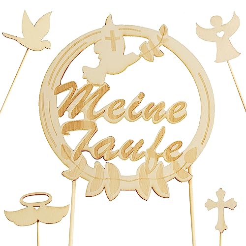 JINCHENG5 Stück TortendekoTaufe, Cake Topper Taufe Holz, Taufe Torten Topper,Taufe Torten Topper,Taube Fisch Kuchen Deko,Taube Fisch Kuchen Deko,Zur Taufe Holz Cake Topper (B) von JINCHENG