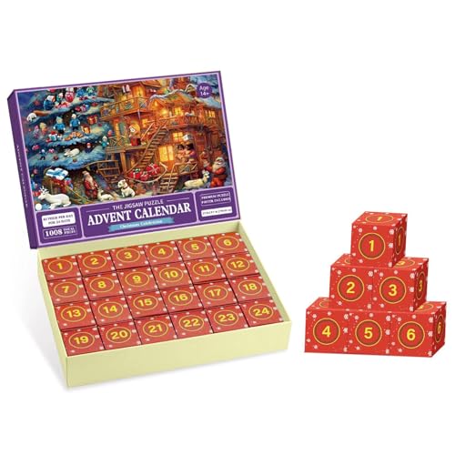 Adventskalender 2023 Jigsäge Puzzle | 24 Teile 1008 Teile | Familienurlaub Puzzle 1008 Teile Jigsägepuzzle | 24 Boxen Puzzles für Countdown bis Heimdekoration von JINGAN