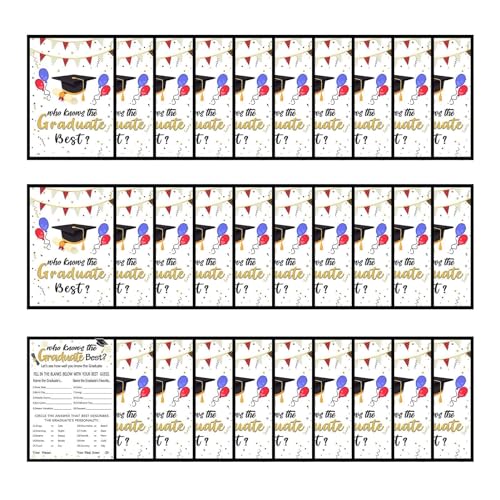 JINGAN Spielkarten für Absolventen, Abschlussfeierkarten,30 Stück beschreibbare Blankokarten für Absolventen des Jahres 2024 | Inklusive Fragen. Spielkarten für Abiturienten für Zeremonien, von JINGAN