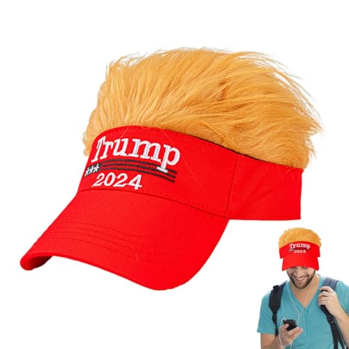 JINGAN Trump 2024 Trucker-Mütze mit Haaren,Trump 2024-Mütze mit Haaren - Nehmen Sie Amerika zurück Trumpfhut | Trump-Hut, patriotische Hüte, Trump 2024-Hut, Make America, Perücken-Stickhut von JINGAN