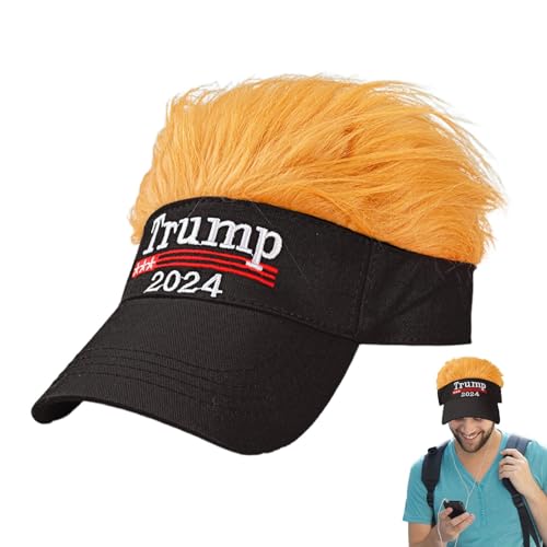 JINGAN Trump-Hut mit orangefarbenen Haaren, Trump-Hut mit Haaren | Nehmen Sie Amerika zurück Trumpfhut | Trump-Hut, patriotische Hüte, Trump 2024-Hut, Make America, Perücken-Stickhut von JINGAN