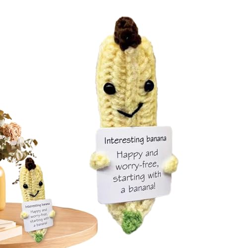 JINGAN Häkelarbeit, Banane zur emotionalen Unterstützung - Plüschbanane zur emotionalen Unterstützung | 7 cm große „Cheer up Banana“-Strickpuppe, süße Häkelpuppe mit positiver Karte für Geburtstagsf von JINGAN