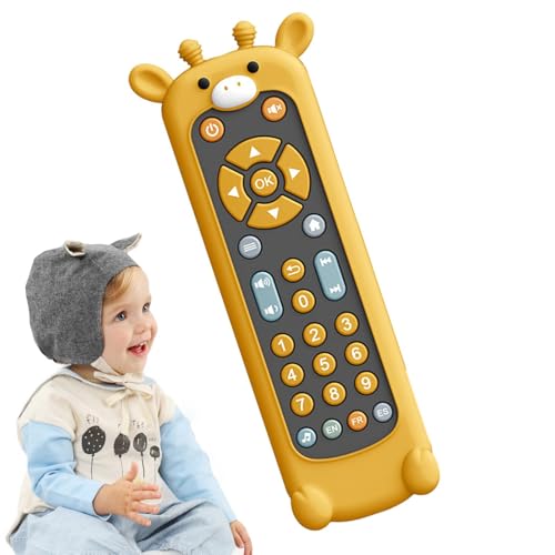 Silikonspielzeug-Fernbedienung, TV-Fernbedienungsspielzeug für Babys - Niedliches Lern-Musikspielzeug in Tierform | 3 Sprachen (Englisch, Spanisch und Französisch) Kleinkind-TV-Fernbedienung mit Musik von JINGAN