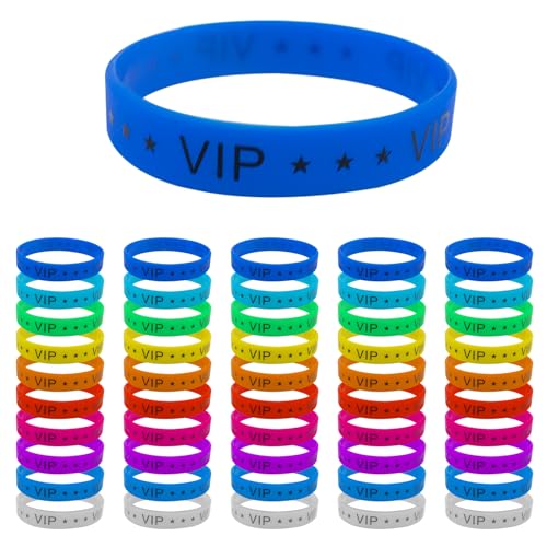 JINGHANGER 50 Stück VIP Armbänder aus Silikon Eintrittsbänder Party Zubehör für Veranstaltungen Eingang VIP-Party Musikfestival Konzerte (10 Farben) von JINGHANGER