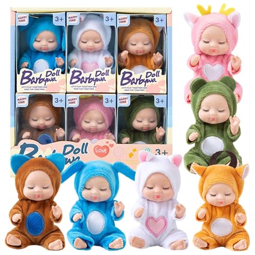 JINGLING 6-teiliges Neugeborene Puppe Set, 3 Zoll Spielzeug Schlaf Reborn Puppen, Realistische Babypuppe, New Born Baby Puppe, für Kinder ab 3 Jahren von JINGLING