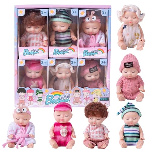 JINGLING 6-teiliges Neugeborene Puppe Set, 3 Zoll Spielzeug Schlaf Reborn Puppen, Realistische Babypuppe, New Born Baby Puppe, für Kinder ab 3 Jahren von JINGLING