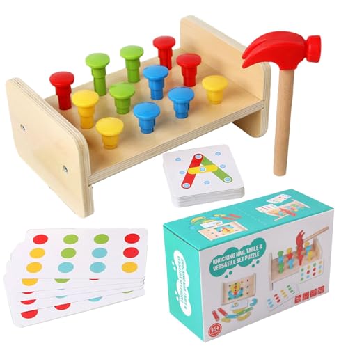 JINGLING Hölzernes Hammerbankspielzeug,Hölzernes Hammerhämmerspielzeug,Hammer- und Nagel-Spielset-Spielzeug - Vorschul-Lernspielzeug mit griffigen Schlägeln für Ostern, Geburtstag, Kindertag und von JINGLING