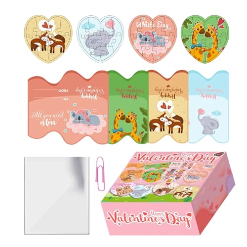 JINGLING Valentinstag-Puzzle für Kinder, Valentinstag-Herzform-Puzzle - Cartoon-Herzform-Puzzlespielzeug für Kinder | Papierpuzzle zur Verbesserung der Eltern-Kind-Interaktion beim Dating und als von JINGLING