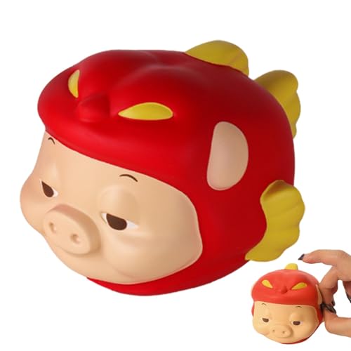 Rot Schweinchen Quetschspielzeug, 4.7 Zoll Stressabbau Schwein Quetschspielzeug, Squishy Pig Fidget Toy zum Ziehen und Dehnen, Süßes Rot Schweinchen Sensorik Stressspielzeug von JINGLING