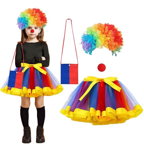 JINGTOPS 3tlg Kostüm Kinder Cosplay Kinderkostüm für Mädchen Karneval Halloween Fasching (Clown-Perücke) von JINGTOPS