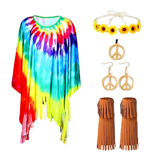 JINGTOPS 60er 70er Jahre Bekleidung Damen,Disco Outfit DamAen,Hippie Kostüm  Damen Set,Kleid Damen mit Mode Pailletten und Accessoires,Karneval kostüm  für 60er 80er 70er 90er Jahre Themenparty. (S) : : Spielzeug