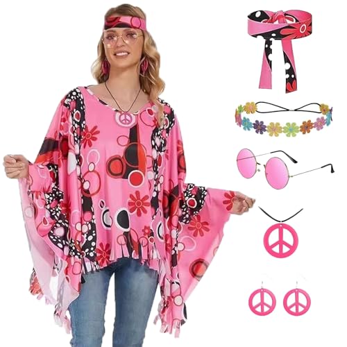 JINGTOPS Hippie Kostüm Accessoires Damen Umhang (Rosa) von JINGTOPS