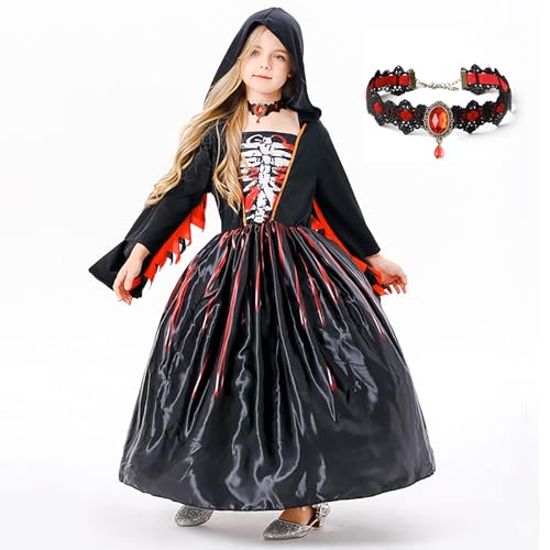 JINGTOPS Mädchen Halloween Hexe Kostüm,Halloween Kostüm Kinder Mädchen,Kinder Prinzessin Kostüm für Karneval Party Cosplay Verkleidung (L) von JINGTOPS