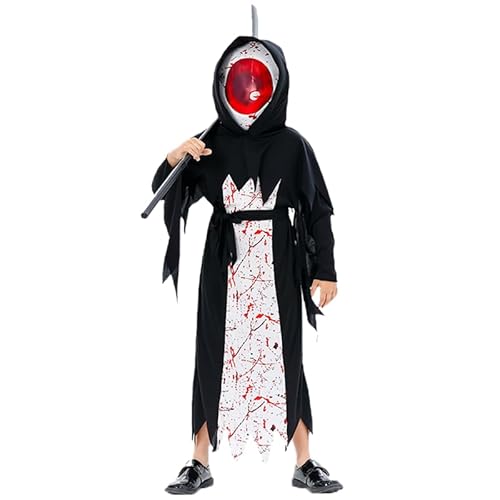 JINGTOPS Sensenmann Kostüm Kinder Grim Reaper Halloween mit Sichel und Handschuhen, Unisex Kostüm Grim Reaper für Halloween Party Dekoration,Bühnenkleidung für Kinder (L) von JINGTOPS