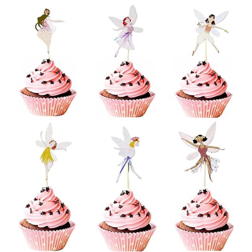 JINJUMEI 12 Stücke Fee Geburtstag Tortendeko, Fee Cupcake Toppers Pappbecher Cupcake Toppers Fairy Kuchen Topper Mädchen Ballerina Cupcake Topper Cake Picks für Kinder Mädchen Geburtstagsdeko von JINJUMEI