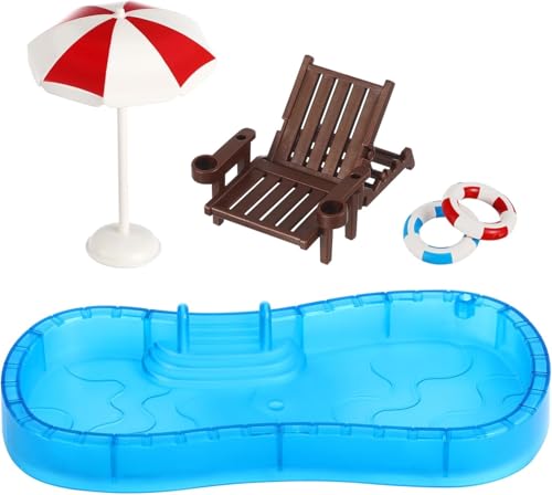 JINJUMEI 5 Stück Mini-Stranddekorationen, Miniatur Deko Strandbar Strandkorb, Miniatur Strandkorb Schwimmringe Schwimmbad Sonnenschirme, Miniatur Deko für Foto-Requisiten und DIY Deko Strand Garten von JINJUMEI