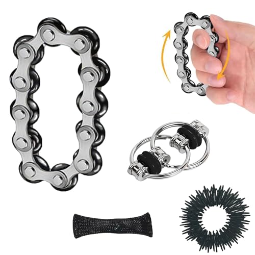 JINJUMEI Fahrrad Kette Dekompression Flippy Chain Spielzeug Set, Stressabbau Eisenring Schlüsselanhänger Finger Spinning Spielzeug, Squeeze Spielzeug Antistress, Zum Abbau von Spannungen und Stress von JINJUMEI