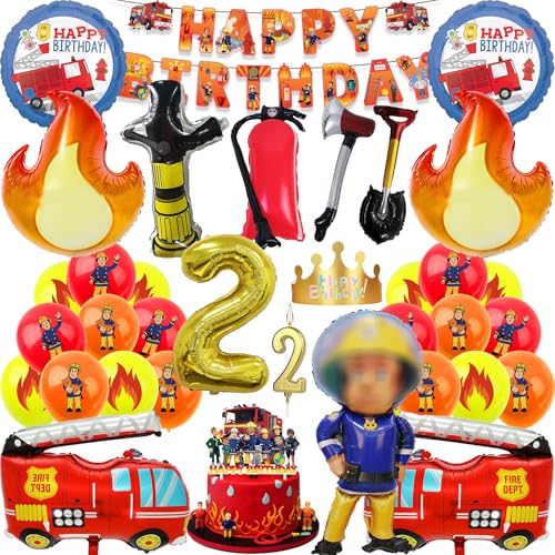 2. Feuerwehr Geburtstag Deko Feuerwehrmann Geburtstagsdeko Jungen 2 Jahre Feuerwehr Kindergeburtstag Party Luftballons Feuerwehrmann Geburtstag Tortendeko Folienballons Happy Birthday Banner (Zahl 2) von JINLAIYUN