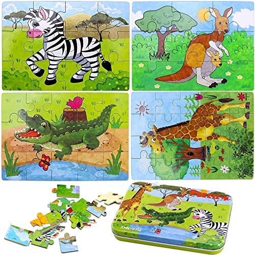 Holzpuzzle für Kinder, Montessori Puzzle Kinder 2 3 4 Jahre Tiere Spielzeug aus Puzzle-Holz, perfektes Lernspielzeug für Jungen Mädchen ab 2 Jahren (Tiere) von JINLAIYUN