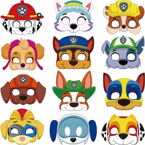 JINLAIYUN 12 Stück Dog Patrol Maske Kinder kindermasken kinder Geburtstag Masken Cartoon Tiermasken Hund Papier Masken Dog Kindergeburtstag Deko Charakter Cosplay Partyzubehör (Hund) von JINLAIYUN