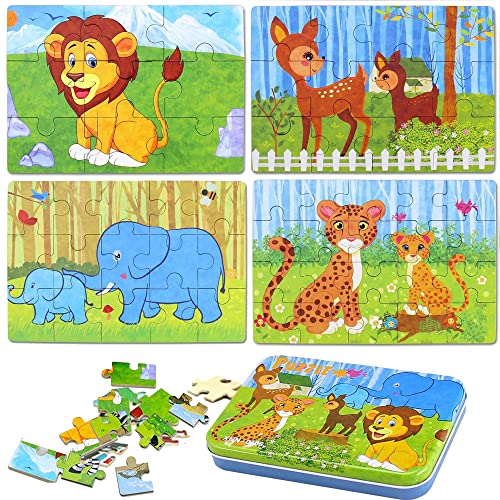 Holzpuzzle für Kinder, Montessori Puzzle Kinder 2 3 4 Jahre Tiere Spielzeug aus Puzzle-Holz, perfektes Lernspielzeug für Jungen Mädchen ab 2 Jahren (Dschungeltiere-B) von JINLAIYUN